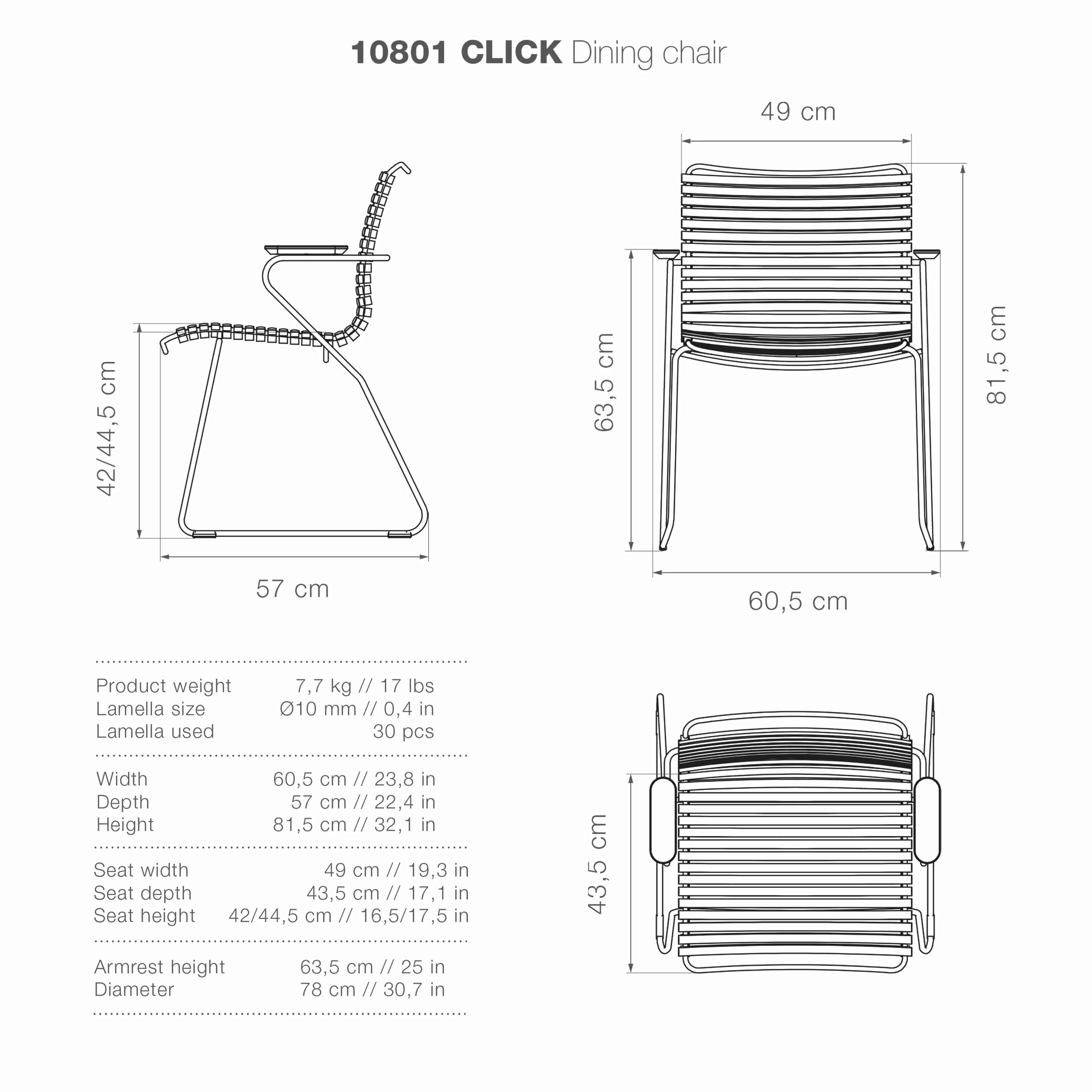 Click Dining Chair (With Armrest) - Black - Image 4