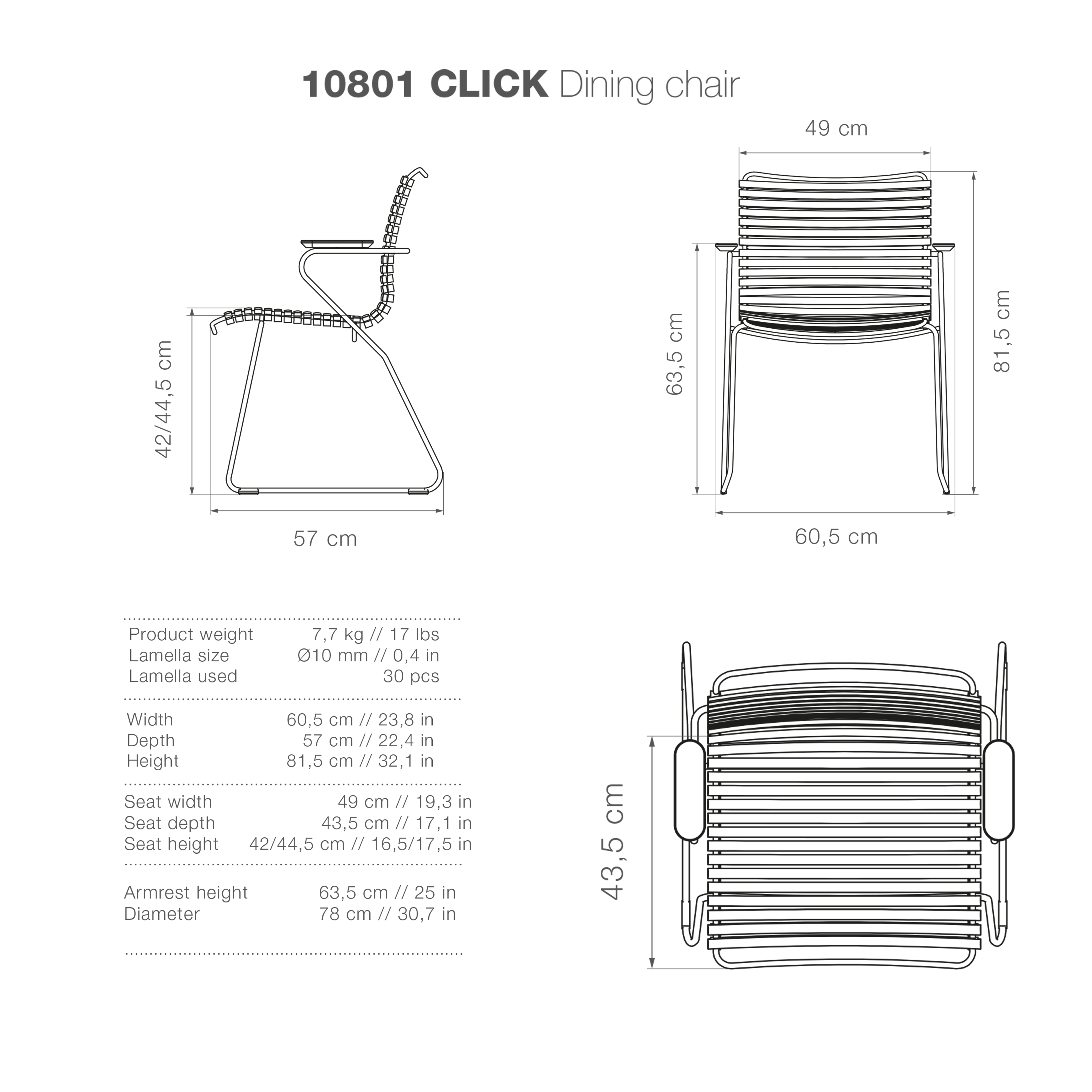 Click Dining Chair (With Armrest) - Multicolour Blue Stripe - Image 3