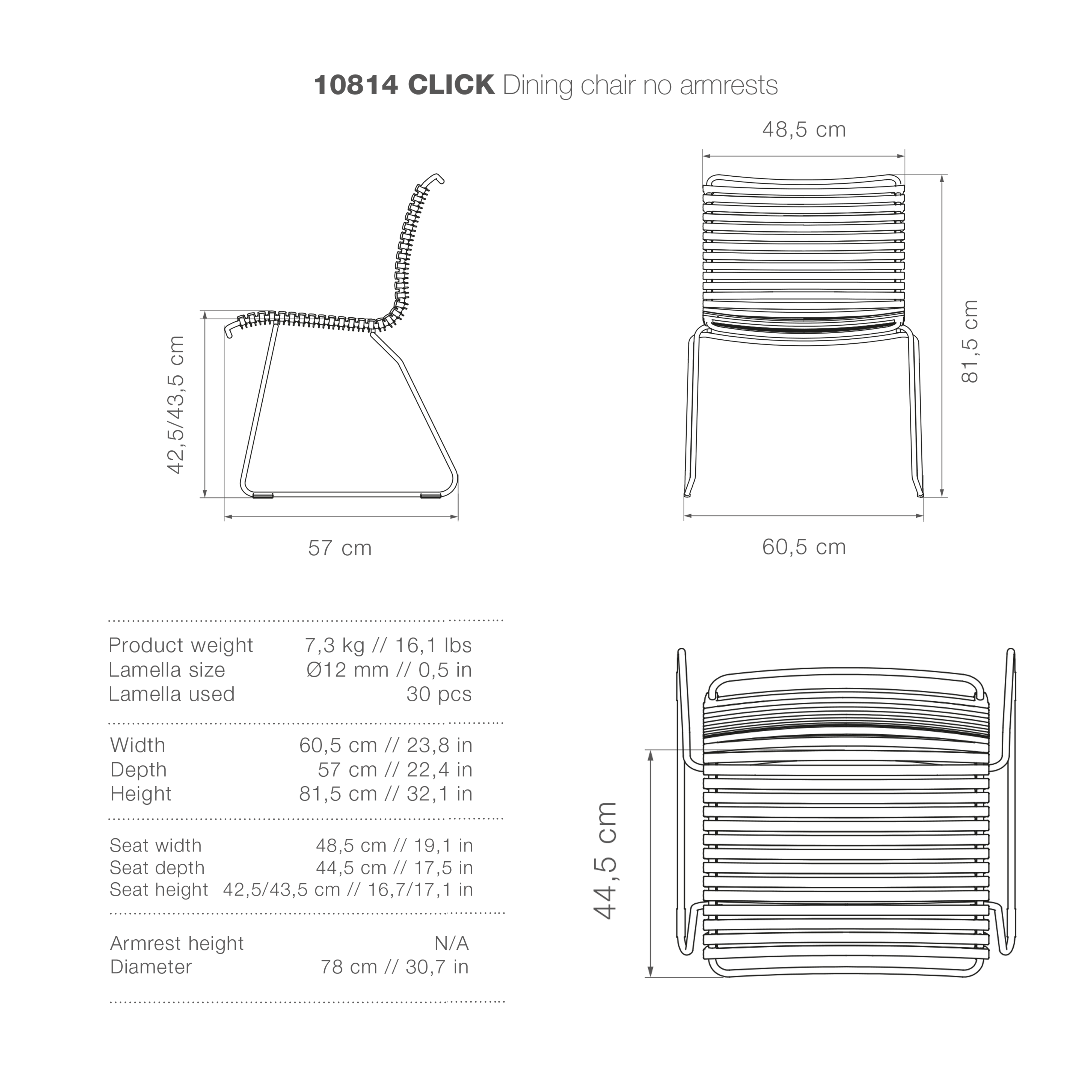 Click Dining Chair (No Arms) - Dark Grey - Image 7