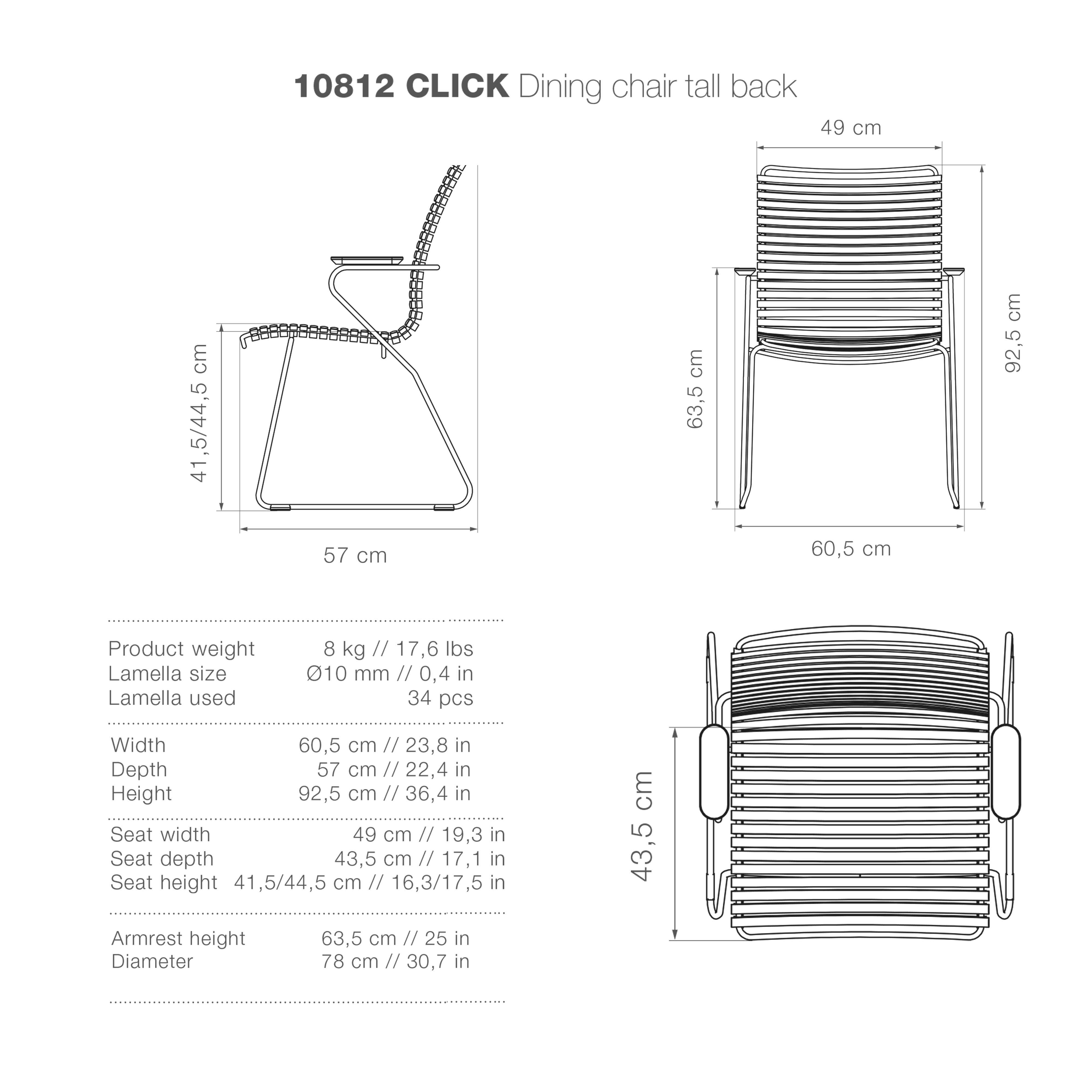 Click Dining Chair Tall with Armrest - Dark Grey - Image 4