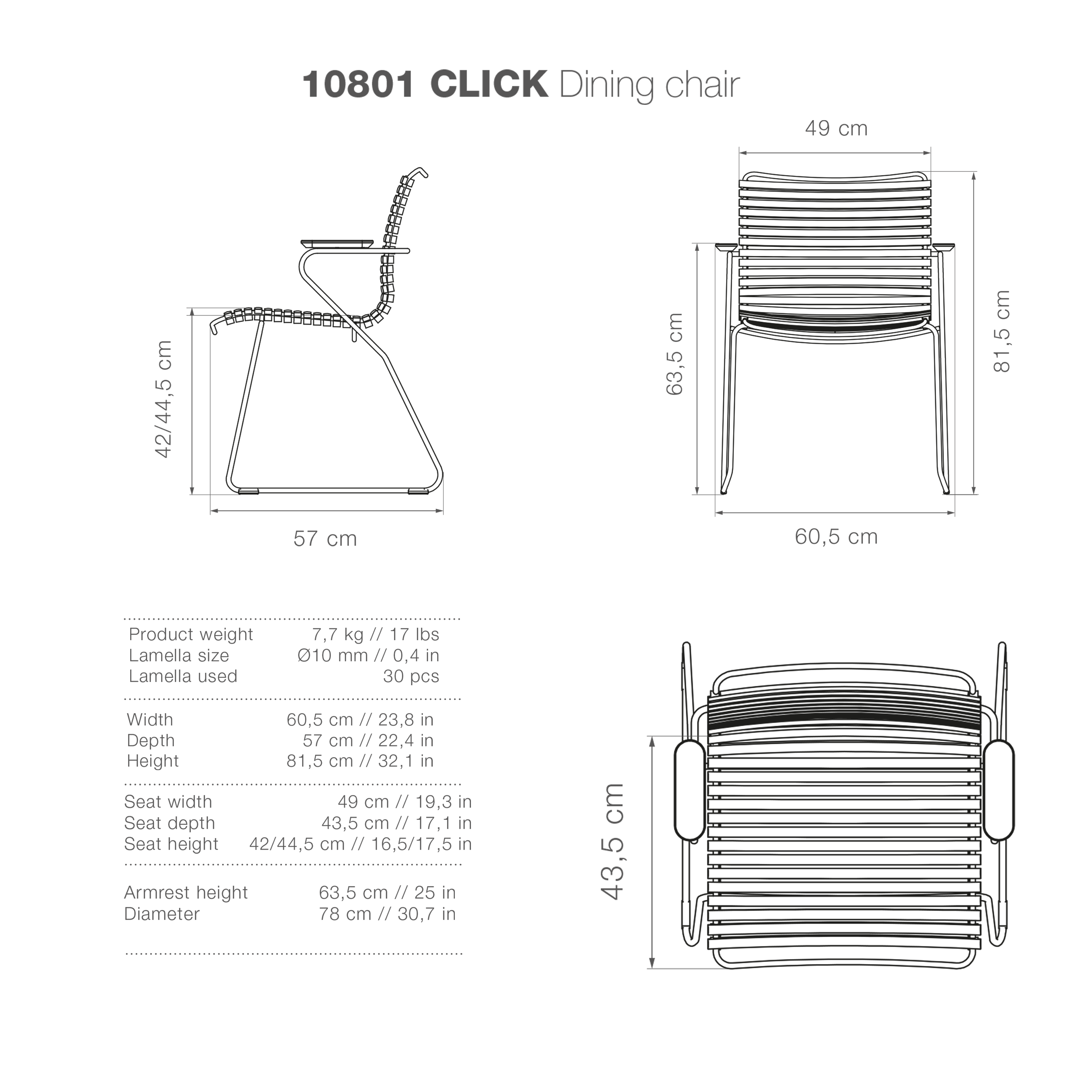Click Dining Chair (With Armrest) - Dusty Light Blue - Image 4
