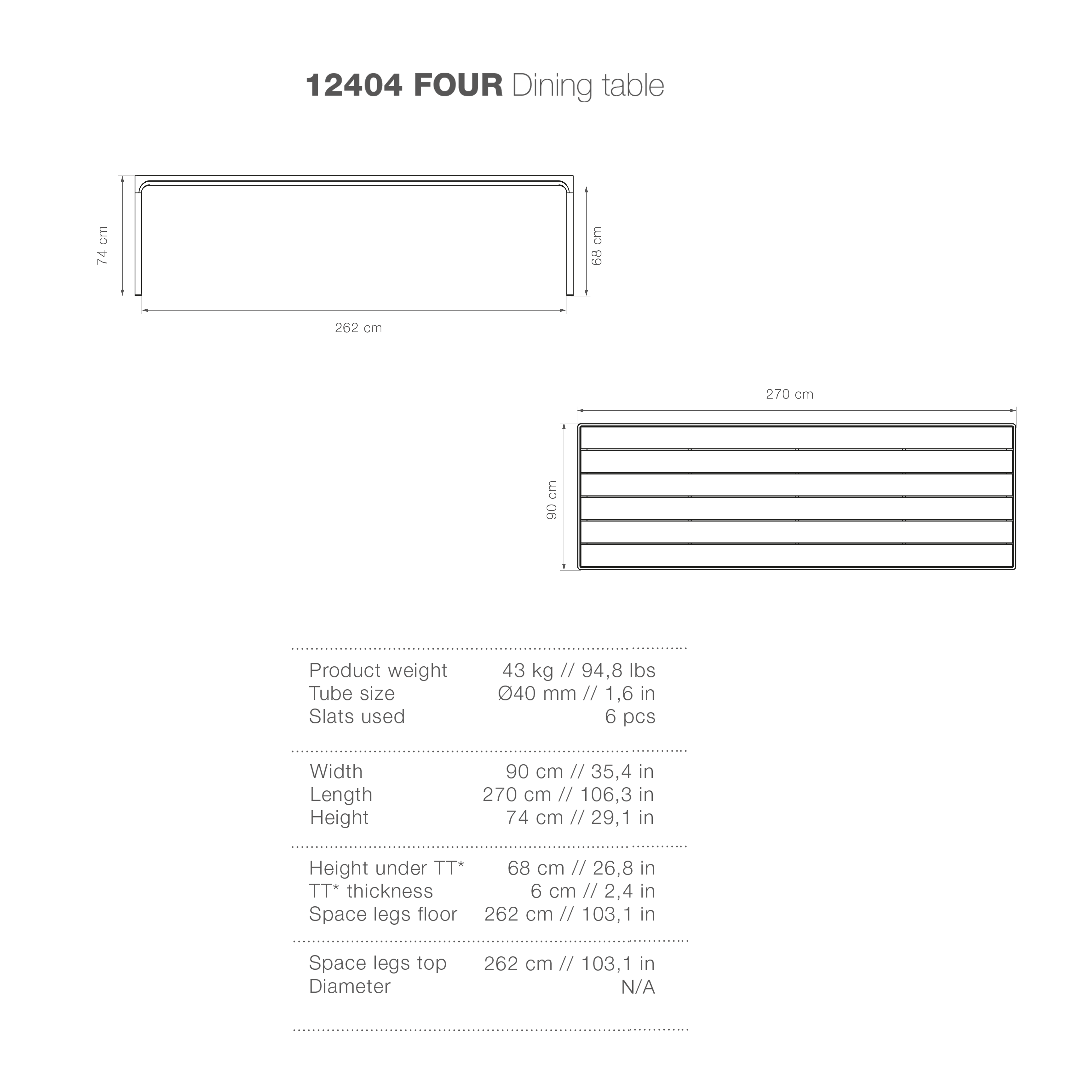 Four Table - Bamboo | Black 270(CM) - Image 8