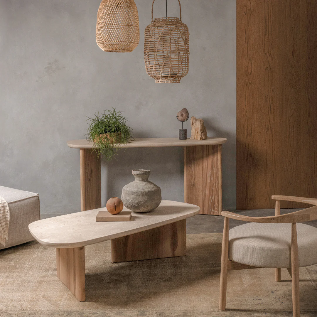Montaro Console Table with Top Cream Marble - Natural - Image 2