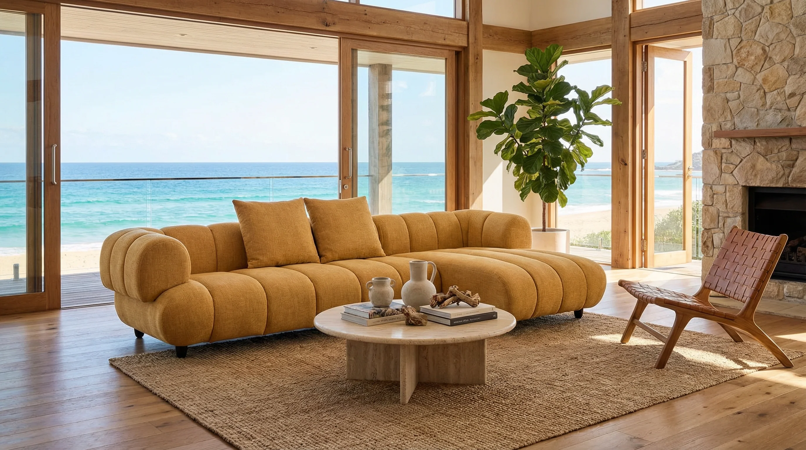 Reya 4 Seater Lounge in Mustard Fabric - Image 2