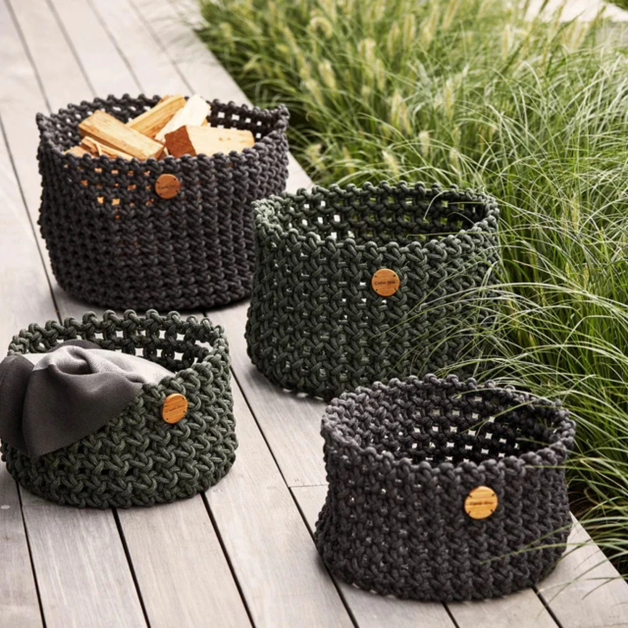 Soft Large Rope Basket - Dark Green - Image 2