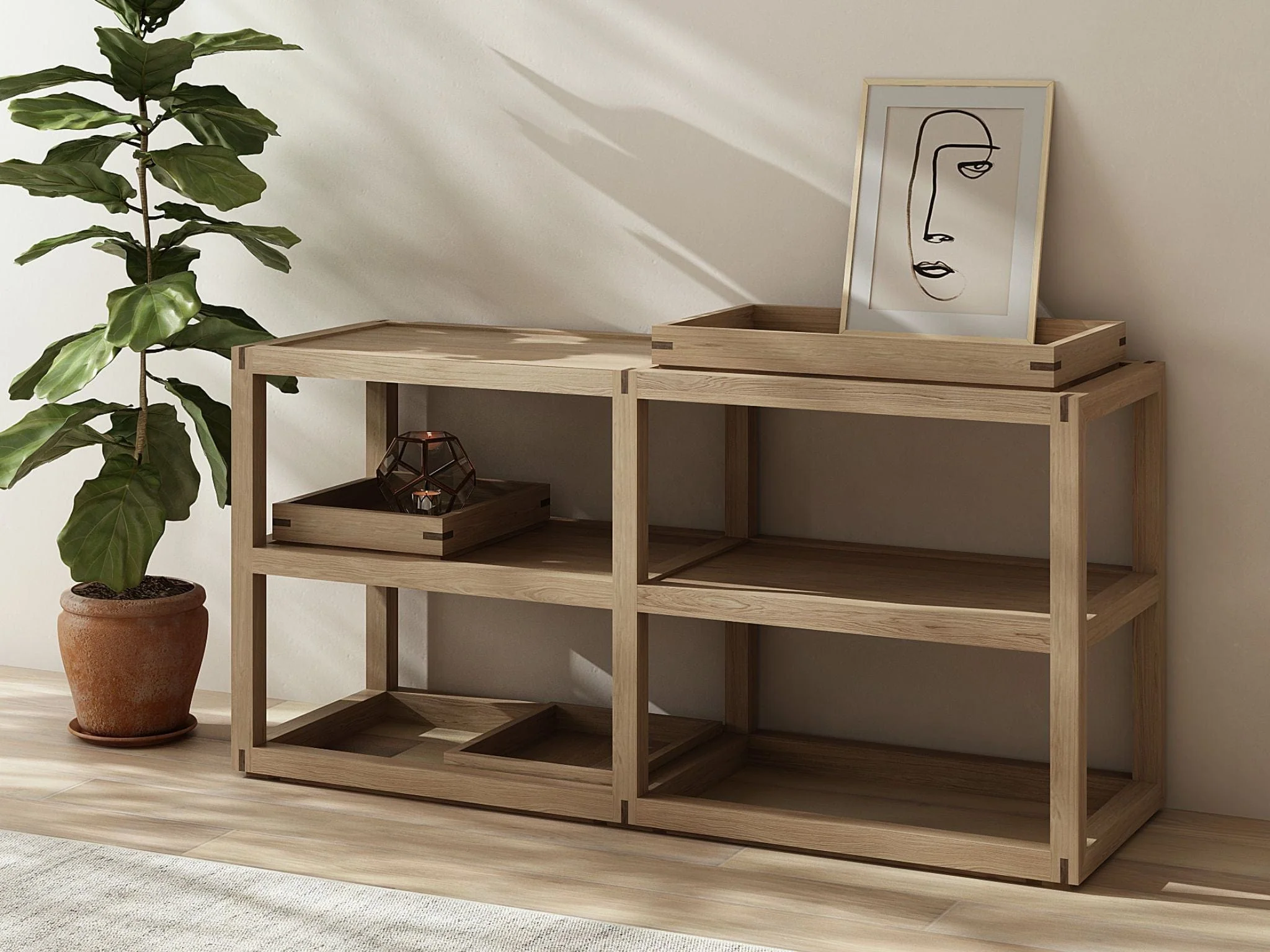 Up and Down Small Open Sideboard - European Oak - Image 2